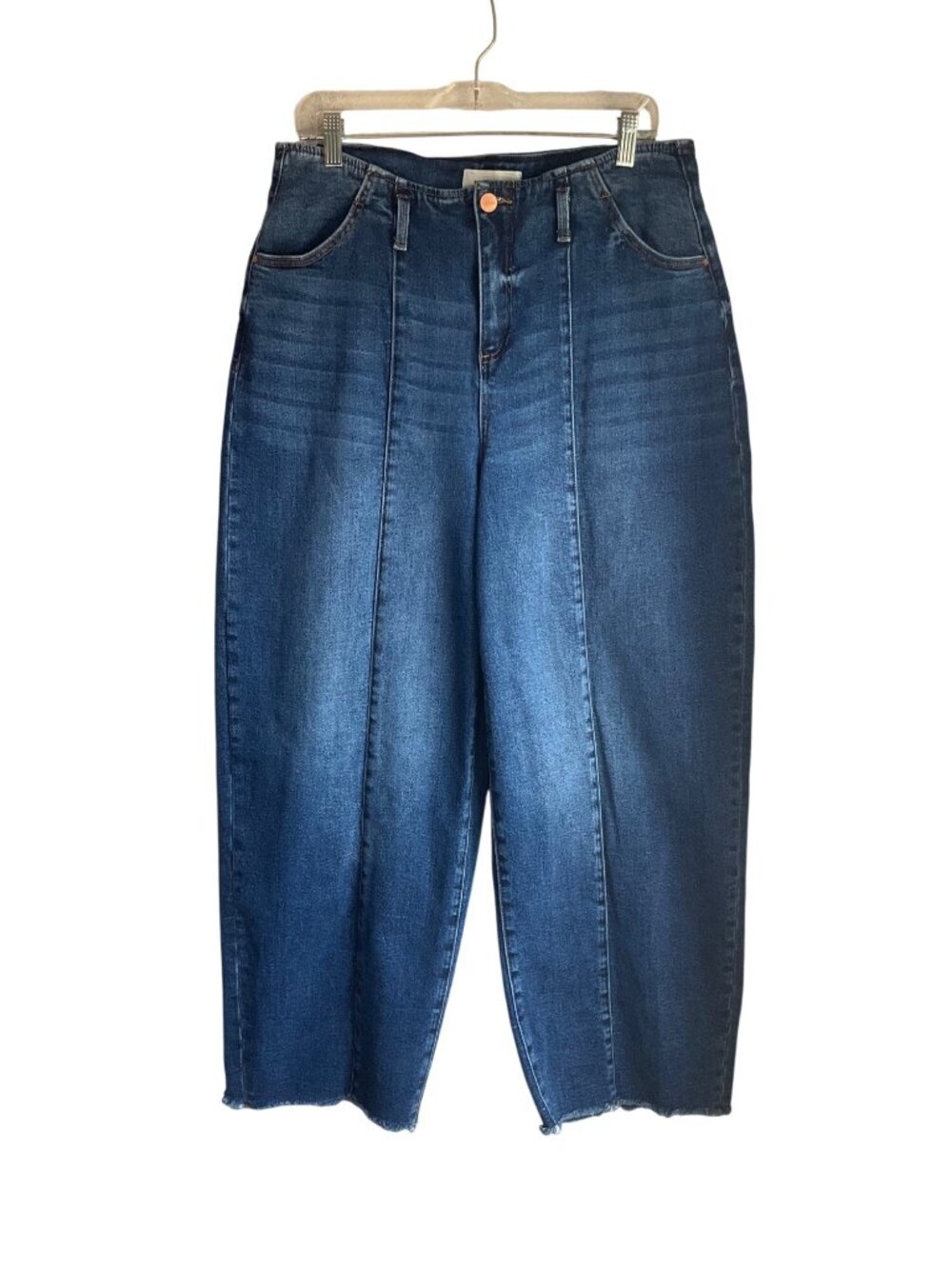 Risen 15/32 High-Waisted Wide Leg Barrel Jeans Relaxed Baggy Slouchy Fit Raw Hem